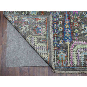 6'x8'10" Gray With Pop Of Color Willow And Cypress Tree Design Hand Knotted Oriental Rug FWR330630