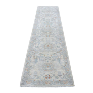 2'6"x9'10" Ivory Washed Out Peshawar 100% Wool Hand Knotted Runner Oriental Rug FWR331128