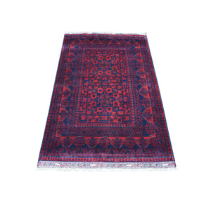 3'3"x5' Red Afghan Khamyab Natural Dyes Denser Weave with Shiny Wool Hand Knotted Oriental Rug FWR332190