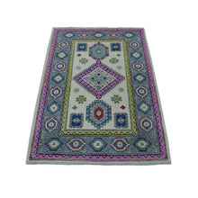 Load image into Gallery viewer, 3&#39;2&quot;x4&#39;10&quot; Colorful Ivory Fusion Kazak Organic Wool Hand Knotted Oriental Rug FWR332412