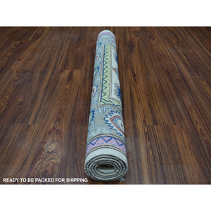3'2"x4'10" Colorful Ivory Fusion Kazak Organic Wool Hand Knotted Oriental Rug FWR332412