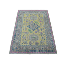 Load image into Gallery viewer, 3&#39;3&quot;x4&#39;8&quot; Colorful Yellow Fusion Kazak Natural Wool Hand Knotted Oriental Rug FWR332442