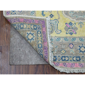 3'3"x4'8" Colorful Yellow Fusion Kazak Natural Wool Hand Knotted Oriental Rug FWR332442