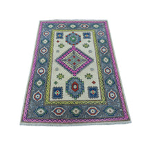 Load image into Gallery viewer, 3&#39;1&quot;x4&#39;9&quot; Colorful Ivory Fusion Kazak Pure Wool Hand Knotted Oriental Rug FWR332460