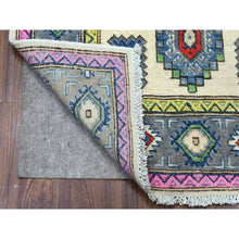 Load image into Gallery viewer, 3&#39;1&quot;x4&#39;9&quot; Colorful Ivory Fusion Kazak Pure Wool Hand Knotted Oriental Rug FWR332460