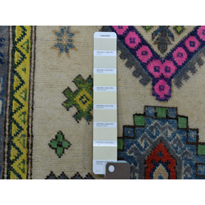 3'1"x4'9" Colorful Ivory Fusion Kazak Pure Wool Hand Knotted Oriental Rug FWR332460