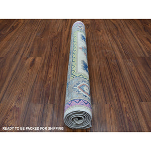 3'1"x4'9" Colorful Ivory Fusion Kazak Pure Wool Hand Knotted Oriental Rug FWR332460