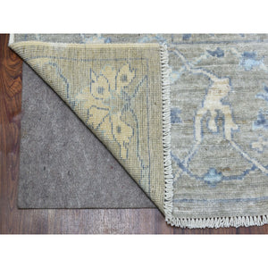 8'4"x9'9" Hand Knotted Monochromatic Gray With Touches Of Blue Angora Oushak Pure Wool Oriental Rug FWR333120