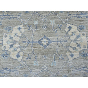 8'4"x9'9" Hand Knotted Monochromatic Gray With Touches Of Blue Angora Oushak Pure Wool Oriental Rug FWR333120