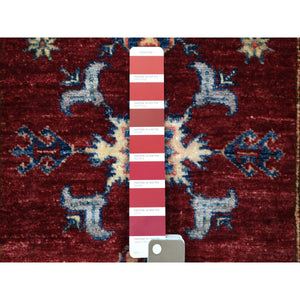 2'8"x8'7" Red Hand-Knotted Geometric Design Super Kazak Pure Wool Oriental Runner Rug FWR333204
