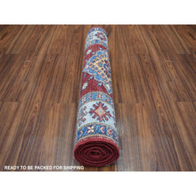 Load image into Gallery viewer, 2&#39;8&quot;x8&#39;7&quot; Red Hand-Knotted Geometric Design Super Kazak Pure Wool Oriental Runner Rug FWR333204