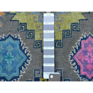 3'2"x4'9" Colorful Gray Fusion Kazak Organic Wool Hand Knotted Oriental Rug FWR333270