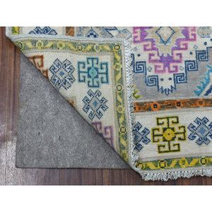 3'1"x4'10" Colorful Gray Fusion Kazak Organic Wool Hand Knotted Oriental Rug FWR333300