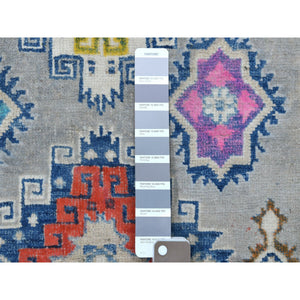 3'1"x4'10" Colorful Gray Fusion Kazak Organic Wool Hand Knotted Oriental Rug FWR333300