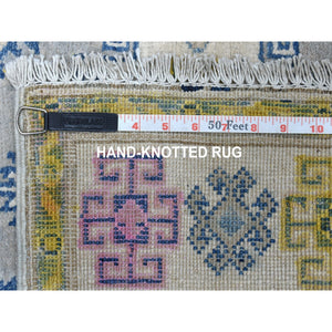 3'1"x4'10" Colorful Gray Fusion Kazak Organic Wool Hand Knotted Oriental Rug FWR333300