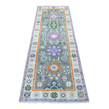 Load image into Gallery viewer, 2&#39;7&quot;x7&#39;10&quot; Gray Fusion Kazak Tribal Design Pure Wool Hand Knotted Runner Oriental Rug FWR333390