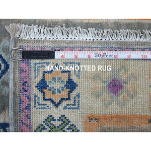 2'7"x7'10" Gray Fusion Kazak Tribal Design Pure Wool Hand Knotted Runner Oriental Rug FWR333390