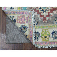 Load image into Gallery viewer, 2&#39;7&quot;x7&#39;10&quot; Colorful Gray Fusion Kazak Tribal Design Organic Wool Hand Knotted Runner Oriental Rug FWR333444