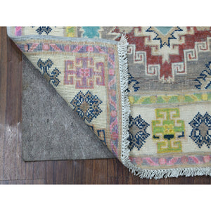2'7"x7'10" Colorful Gray Fusion Kazak Tribal Design Organic Wool Hand Knotted Runner Oriental Rug FWR333444