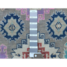 Load image into Gallery viewer, 2&#39;7&quot;x7&#39;10&quot; Colorful Gray Fusion Kazak Tribal Design Organic Wool Hand Knotted Runner Oriental Rug FWR333444