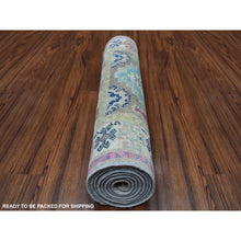 Load image into Gallery viewer, 2&#39;7&quot;x7&#39;10&quot; Colorful Gray Fusion Kazak Tribal Design Organic Wool Hand Knotted Runner Oriental Rug FWR333444