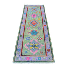 Load image into Gallery viewer, 2&#39;8&quot;x7&#39;9&quot; Colorful Green Fusion Kazak Organic Wool Hand Knotted Runner Oriental Rug FWR333474