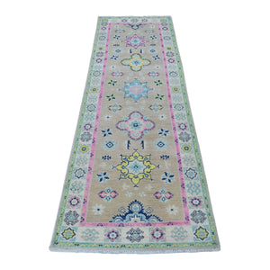2'6"x8' Gray Fusion Kazak Pure Wool Hand Knotted Runner Oriental Rug FWR333480