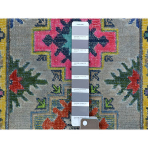 1'10"x2'9" Yellow Fusion Kazak Organic Wool Hand Knotted Mat Oriental Rug FWR333576