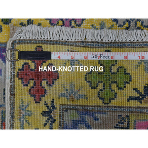 1'10"x2'9" Yellow Fusion Kazak Organic Wool Hand Knotted Mat Oriental Rug FWR333576