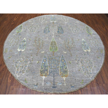 Load image into Gallery viewer, 8&#39;2&quot;x8&#39;2&quot; Gray Round Folk Art Willow And Cypress Tree Design Peshawar Hand Knotted Borderless Oriental Rug FWR334230