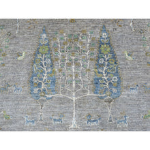 Load image into Gallery viewer, 8&#39;2&quot;x8&#39;2&quot; Gray Round Folk Art Willow And Cypress Tree Design Peshawar Hand Knotted Borderless Oriental Rug FWR334230
