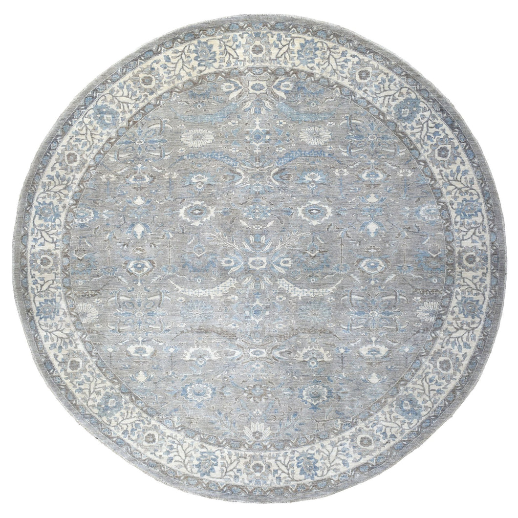 12'x12' Gray Afghan Peshawar with Ziegler Mahal Design Organic Wool Hand Knotted Round Oriental Rug FWR334260