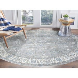 12'x12' Gray Afghan Peshawar with Ziegler Mahal Design Organic Wool Hand Knotted Round Oriental Rug FWR334260