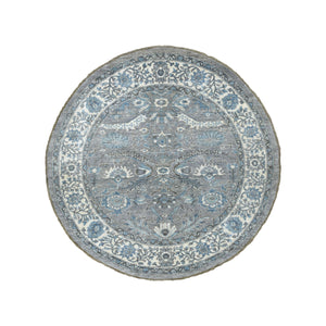 6'x6' Gray Afghan Peshawar with Ziegler Mahal Design Natural Wool Hand Knotted Round Oriental Rug FWR334272