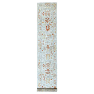 2'7"x15'7" Hand Knotted Ivory Angora Oushak Pure Wool Oriental XL Runner Rug FWR334866