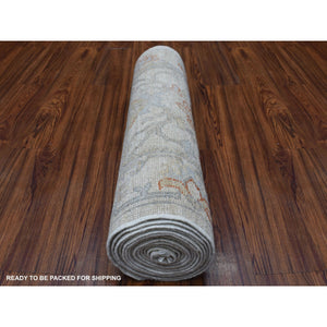2'8"x15'8" Hand Knotted Ivory Angora Oushak With Soft And Supple Wool Oriental XL Runner Rug FWR335316