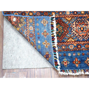 3'3"x5' Blue Khorjin Design Tribal Super Kazak Natural Wool Hand Knotted Oriental Rug FWR335394