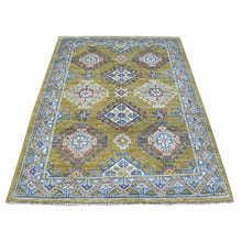 Load image into Gallery viewer, 4&#39;1&quot;x6&#39; Anatolian Design With Glimmery Wool Mustard Color Hand Knotted Oriental Rug FWR335730