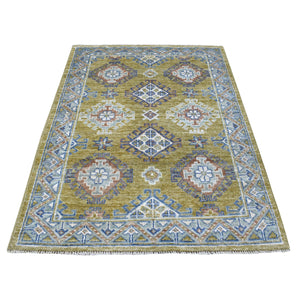 4'1"x6' Anatolian Design With Glimmery Wool Mustard Color Hand Knotted Oriental Rug FWR335730