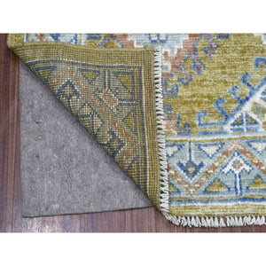 4'1"x6' Anatolian Design With Glimmery Wool Mustard Color Hand Knotted Oriental Rug FWR335730