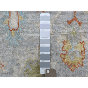 3'2"x12' Pure Wool Hand Knotted Monochromatic Gray With Touches Of Green Angora Oushak Oriental Runner Rug FWR336480
