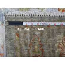Load image into Gallery viewer, 3&#39;2&quot;x12&#39; Pure Wool Hand Knotted Monochromatic Gray With Touches Of Green Angora Oushak Oriental Runner Rug FWR336480