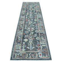 Load image into Gallery viewer, 2&#39;9&quot;x9&#39;8&quot; Charcoal Black With Pop Of Color Angora Oushak Soft &amp; Vibrant Wool Hand Knotted Oriental Runner Rug FWR336486