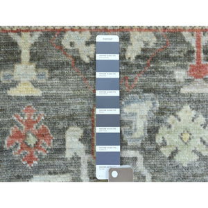 2'9"x9'8" Charcoal Black With Pop Of Color Angora Oushak Soft & Vibrant Wool Hand Knotted Oriental Runner Rug FWR336486