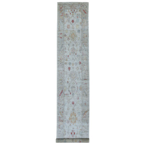 2'10"x16' Washed Out Gray Angora Oushak Soft To The Touch Wool Pile Hand Knotted Oriental XL Runner Rug FWR336492