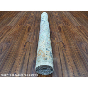 4'1"x5'10" Soft Velvety Wool Hand Knotted Colorful Gray Angora Oushak Oriental Rug FWR336654