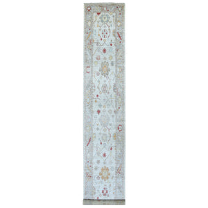 2'10"x17'3" Hand Knotted Gray Angora Oushak With Soft & Supple Wool Oriental XL Runner Rug FWR336720