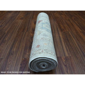 2'10"x17'3" Hand Knotted Gray Angora Oushak With Soft & Supple Wool Oriental XL Runner Rug FWR336720