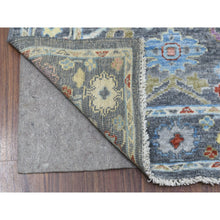 Load image into Gallery viewer, 3&#39;2&quot;x13&#39;9&quot; Charcoal Black Angora Oushak With Floral Motifs Soft &amp; Vibrant Wool Hand Knotted Oriental Runner Rug FWR337338