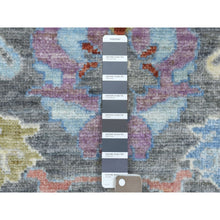 Load image into Gallery viewer, 3&#39;2&quot;x13&#39;9&quot; Charcoal Black Angora Oushak With Floral Motifs Soft &amp; Vibrant Wool Hand Knotted Oriental Runner Rug FWR337338